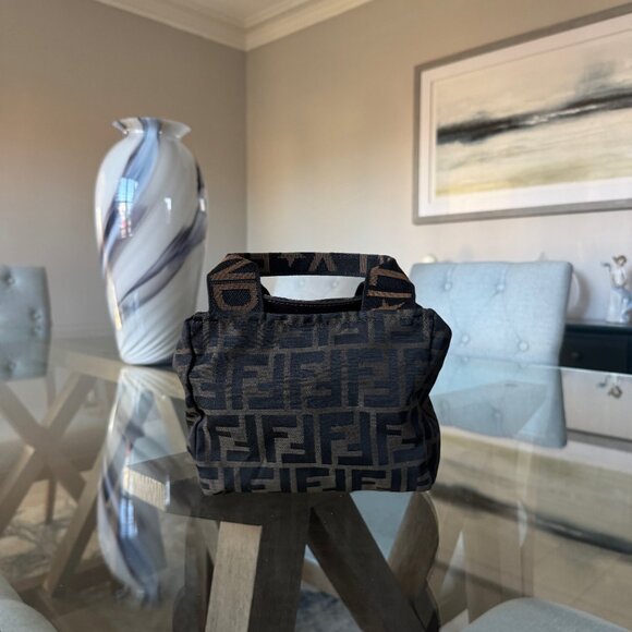 Fendi Handbags - FENDI ZUCCA CANVAS Vintage 1925 Cosmetic Pouch Brown